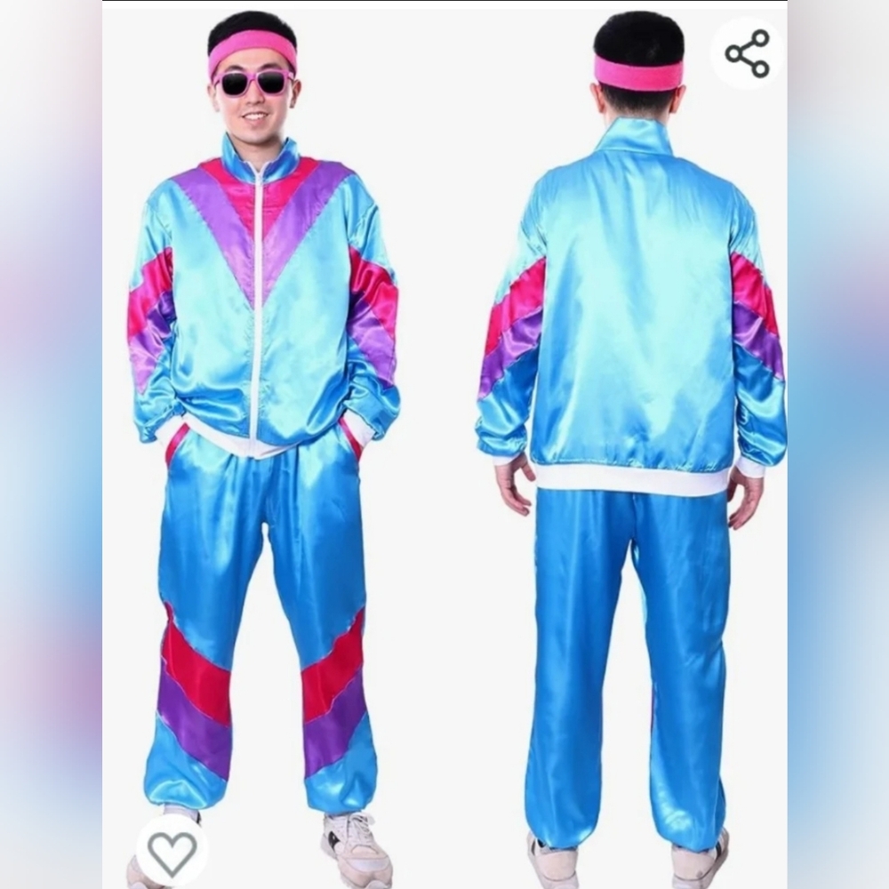 Unisex Satin Retro Blue and Pink 80s Costume Set